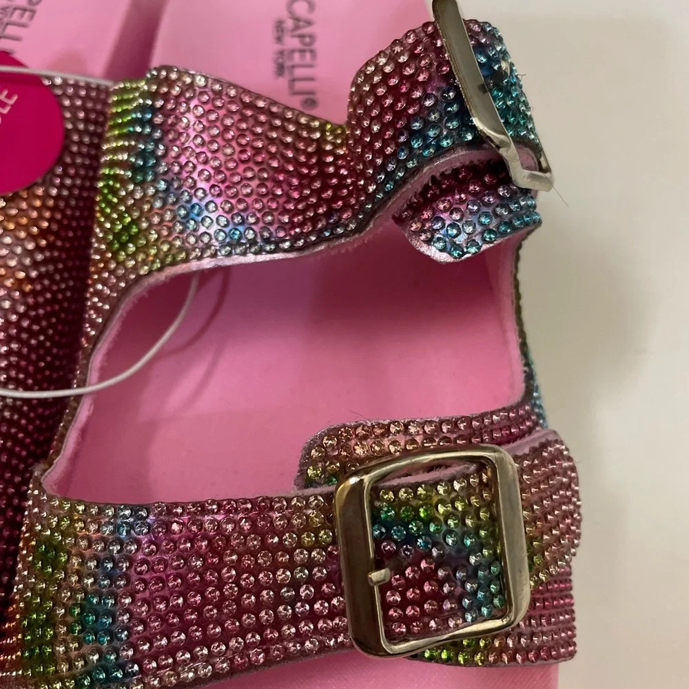 Girls Pink Shimmer Double Strap Slip-On Sandal - Picture 2 of 12